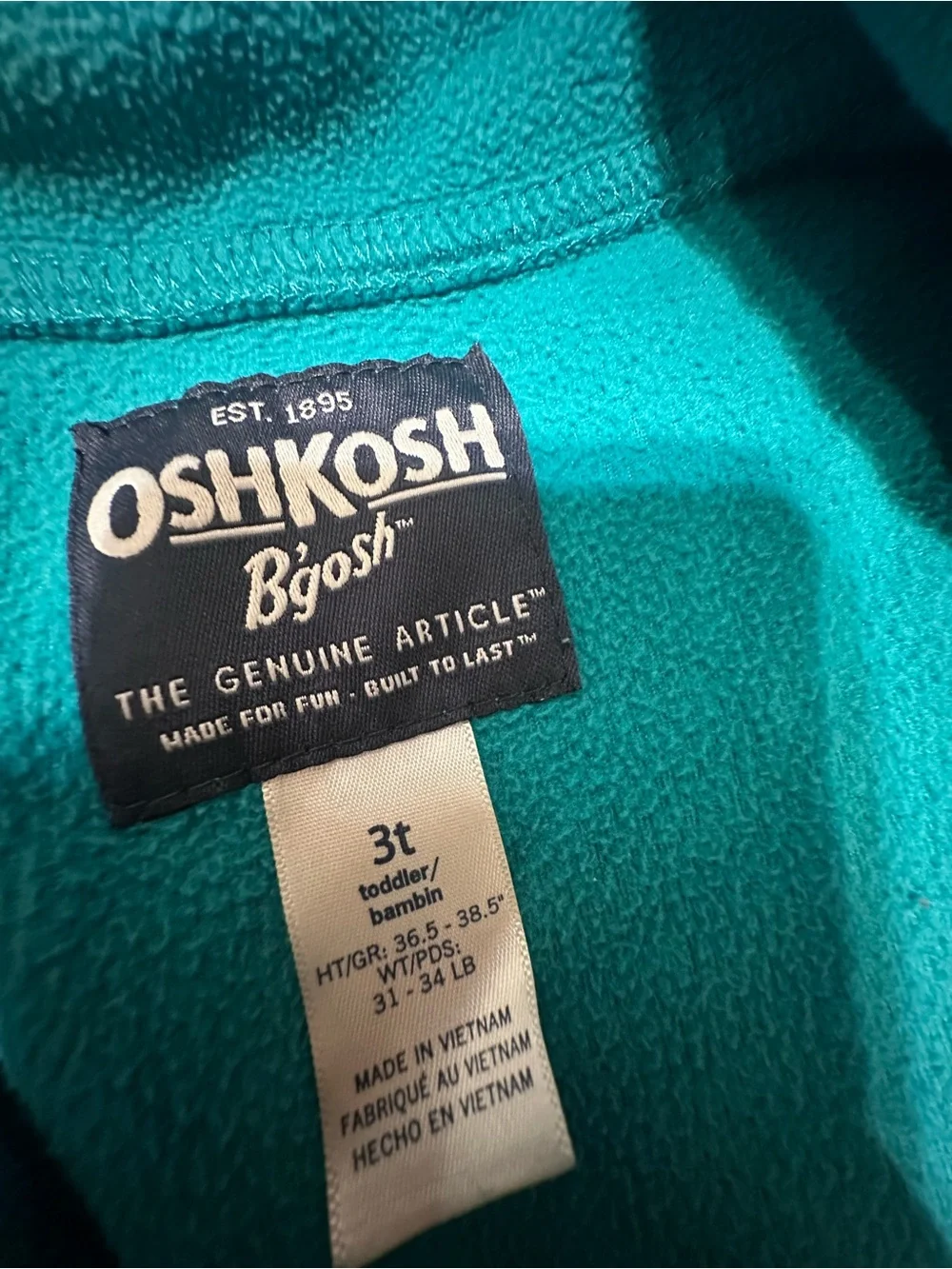 OshKosh B'gosh Teal Kids Fleece Jacket - Teal Green
